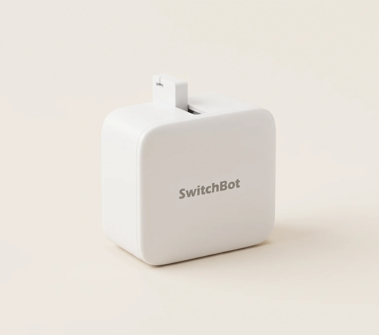 Vista de producto del SwitchBot Bot que muestra su cuerpo compacto y el brazo actuador.